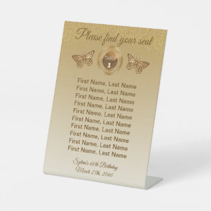 Schmetterling & Gold Glitter-Tischnummernschild Sockelschild