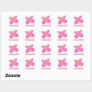 Schmetterling-Gratek-Pinks Gelb_Fun-Stickers Quadratischer Aufkleber