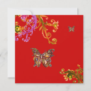 SCHMETTERLING, hellrosa gelb rot Einladung