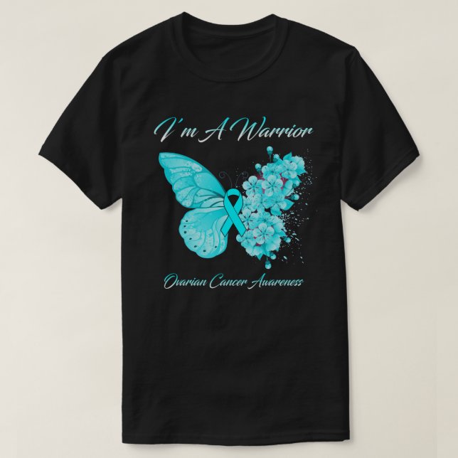 Schmetterling Ich bin ein Ovarialkrebs-Bewusstsein T-Shirt (Design vorne)