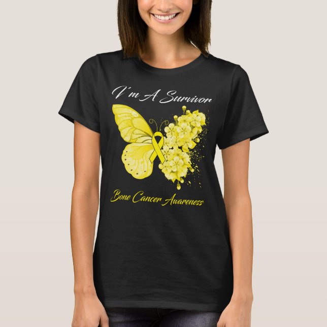 Schmetterling Ich bin ein Überlebende Knochenkrebs T-Shirt (Vorderseite)