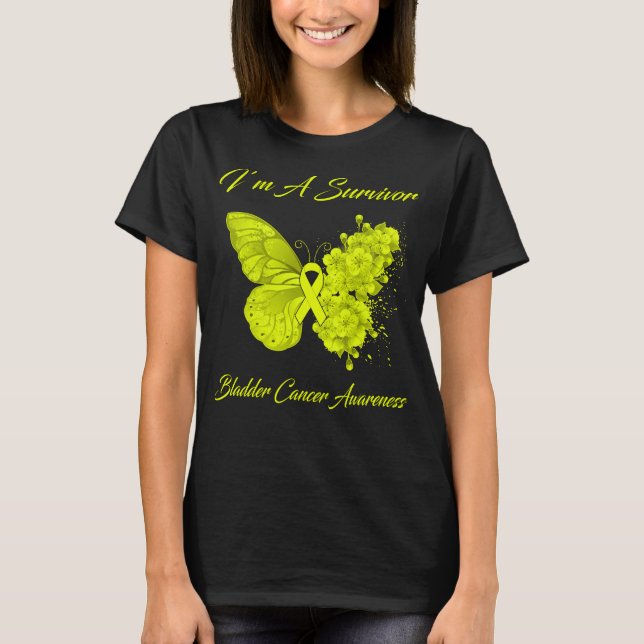 Schmetterling Ich bin ein Überlebender-Blase-Krebs T-Shirt (Vorderseite)