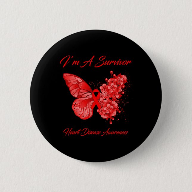 Schmetterling Ich bin ein Überlebender Herzkrankhe Button (Vorderseite)