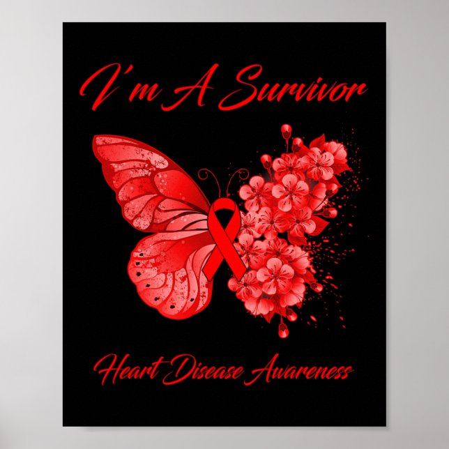 Schmetterling Ich bin ein Überlebender Herzkrankhe Poster (Vorne)