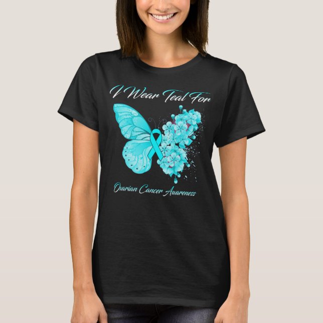 Schmetterling Ich trage Aquamarin für Ovarialkarzi T-Shirt (Vorderseite)