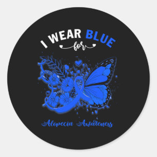 Schmetterling Ich trage Blau für Alopezie Runder Aufkleber