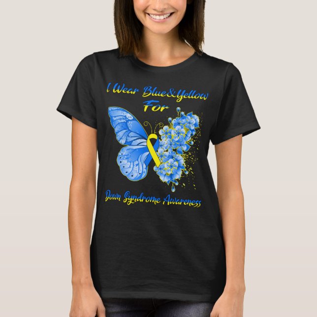 Schmetterling Ich trage Blau und Gelb für Down-Syn T-Shirt (Vorderseite)