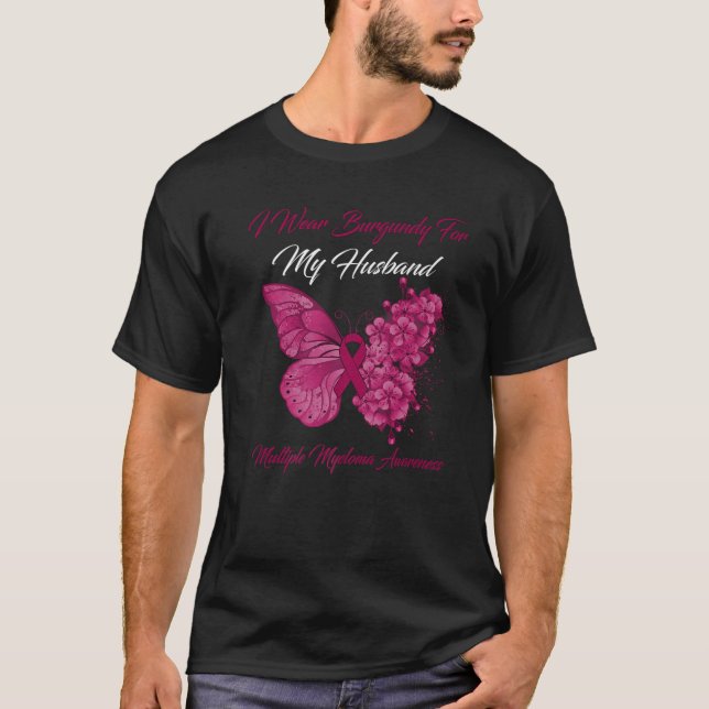 Schmetterling Ich trage Burgundy für mein Ehemann  T-Shirt (Vorderseite)