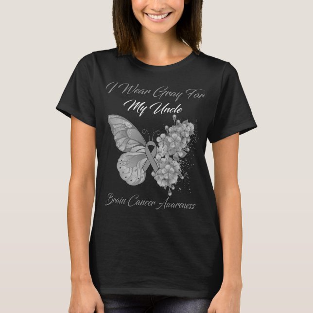 Schmetterling Ich trage Grau für meinen Onkel Hirn T-Shirt (Vorderseite)