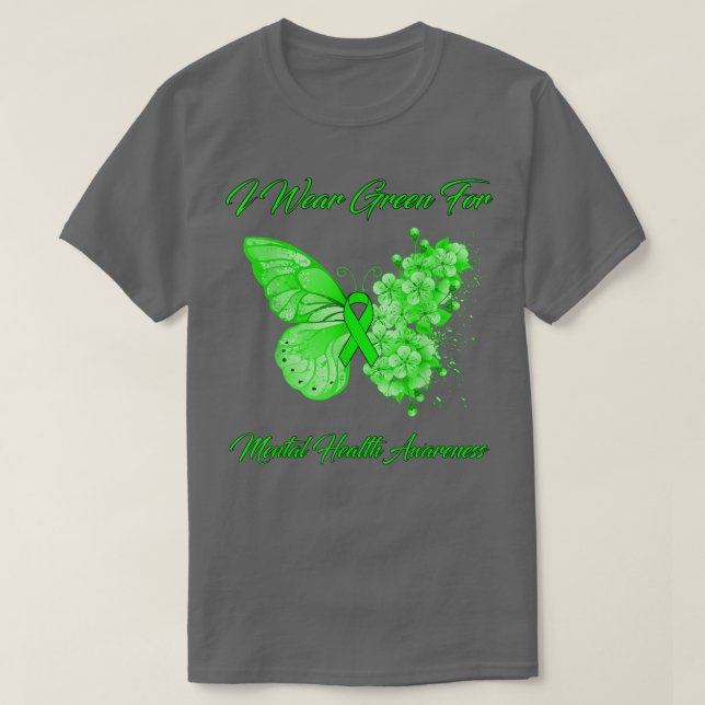 Schmetterling Ich trage Grün für das Bewusstsein f T-Shirt (Design vorne)