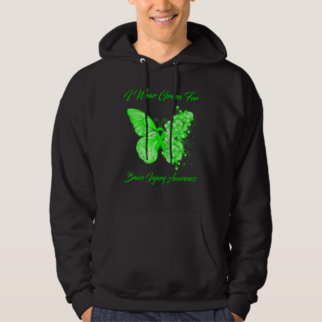 Schmetterling Ich trage Grün für Gehirnverletzung  Hoodie (Vorderseite)