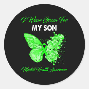 Schmetterling ich trage Grün für mein Sohn Mental Runder Aufkleber