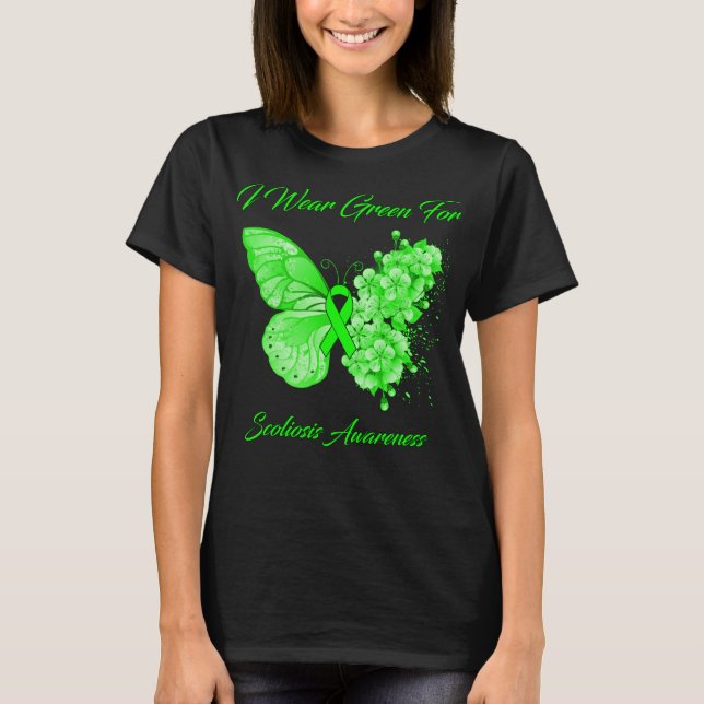 Schmetterling Ich trage Grün für Scoliose-Bewussts T-Shirt (Vorderseite)