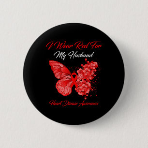 Schmetterling Ich trage Rot für die Herzkrankheit Button