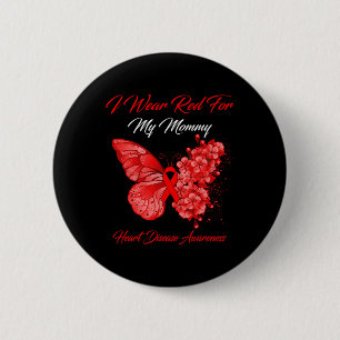 Schmetterling Ich trage Rot für die Herzkrankheit Button