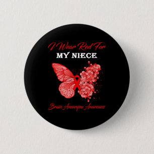 Schmetterling Ich trage Rot für meine Nichte Hirna Button