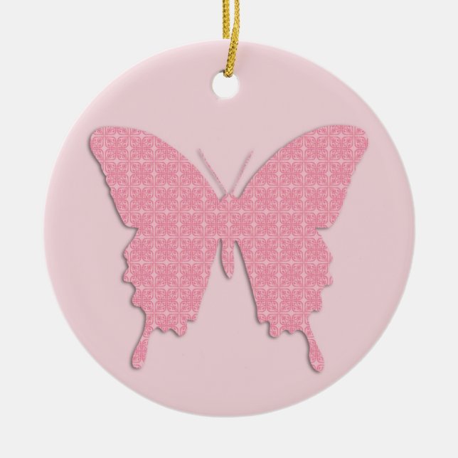 Schmetterling im Hintergrundbild - hellrosa Keramikornament (Vorne)
