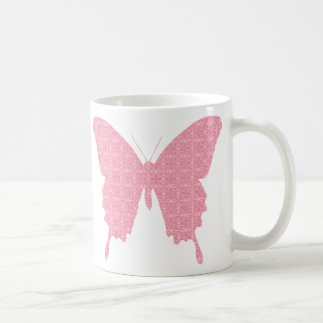 Schmetterling im Hintergrundbild - hellrosa Tasse (Rechts)