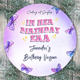 Schmetterling im Party ihrer Geburtstagszeit Runder Aufkleber