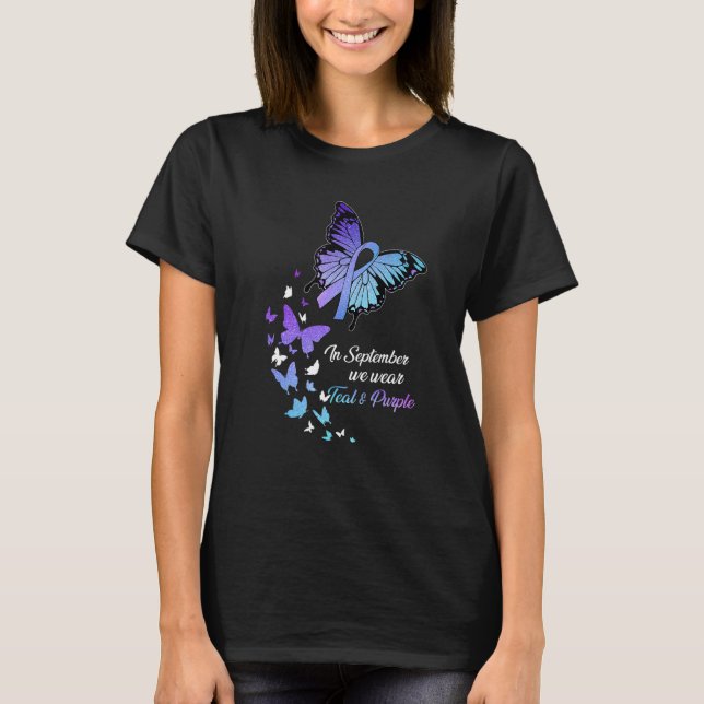 Schmetterling im September Aquamariner Lila Selbst T-Shirt (Vorderseite)