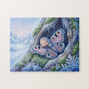 Schmetterling im Winterschlaf, bedeckt mit Frostkr Puzzle