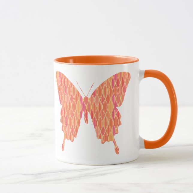 Schmetterling in abstrakten Druckfarben - Orangetö Tasse (Rechts)