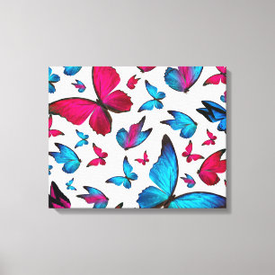 Schmetterling in Blau und Rosa Leinwanddruck
