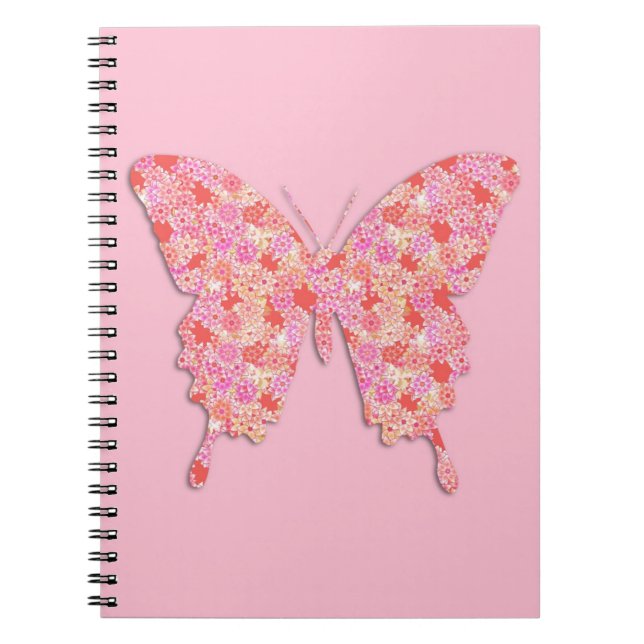 Schmetterling in Blume - rosa, orange Notizblock (Vorderseite)