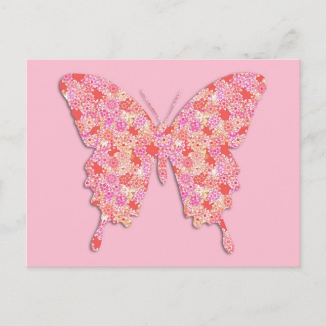 Schmetterling in Blume - rosa, orange Postkarte (Vorderseite)