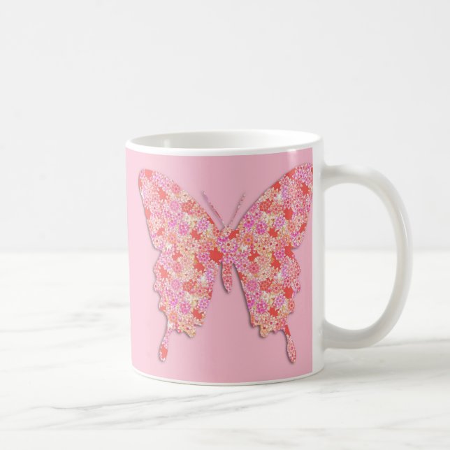 Schmetterling in Blume - rosa, orange Tasse (Rechts)