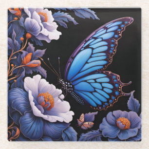 Schmetterling in der Nacht im Blumengarten Glasuntersetzer