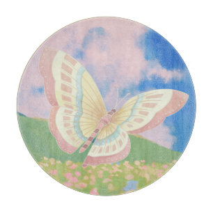 Schmetterling in einem Blumenfeld Gemälde Schneidebrett
