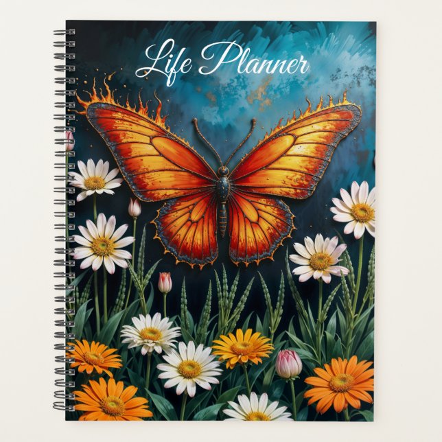 Schmetterling in Flammen Fantasie weiße Kamillenku Planer (Vorderseite)