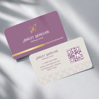 Schmetterling in Girly-Gold auf Lila QR-Code für V Visitenkarte