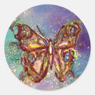 SCHMETTERLING IN GOLDEN FUNKEN RUNDER AUFKLEBER