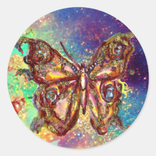 SCHMETTERLING IN GOLDEN FUNKEN RUNDER AUFKLEBER