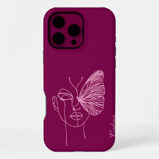 Schmetterling in Linienkunst, magenta iPhone 16 Pro Max Hülle