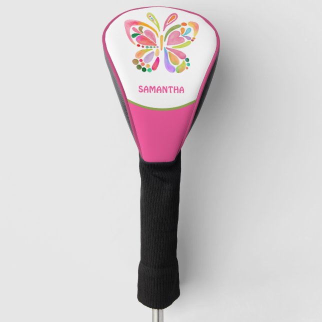 Schmetterling in Pastellfarben Personalisiert Golf Headcover (Vorderseite)