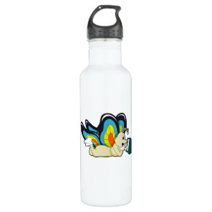 Schmetterling in Reading mit Buch Edelstahlflasche