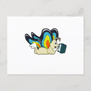 Schmetterling in Reading mit Buch Postkarte