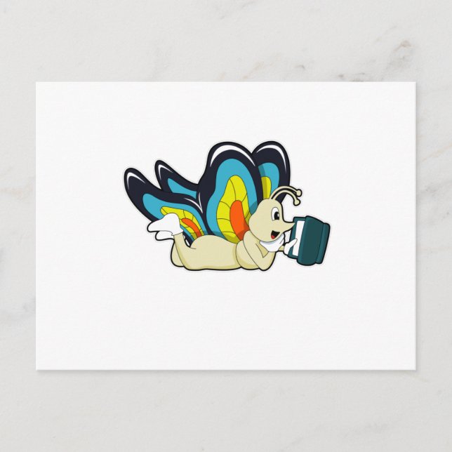 Schmetterling in Reading mit Buch Postkarte (Vorderseite)