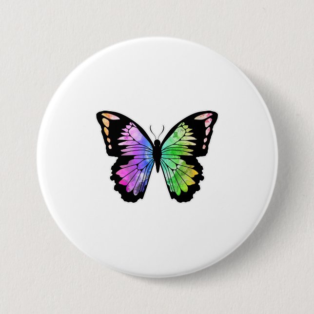 Schmetterling in Regenbogenfarben Button (Vorderseite)
