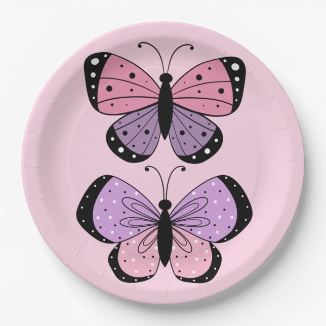 Schmetterling in Rosa und Lila Pappteller (Vorderseite)
