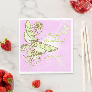 Schmetterling in Rosa, Zitrone und Limette Serviette