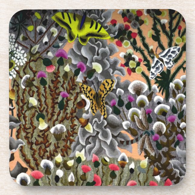 Schmetterling in Vintager Gartendarstellung Getränkeuntersetzer (Vorderseite)