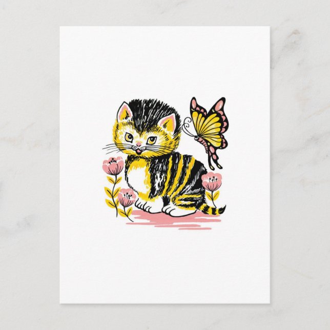 Schmetterling & Kätzchen Postkarte (Vorderseite)