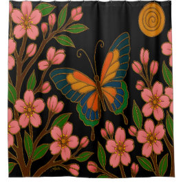 Schmetterling Kirschblüten Mond Duschvorhang