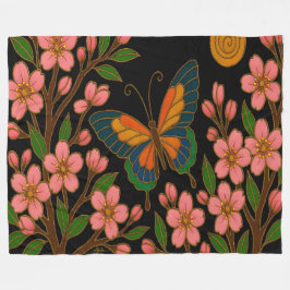 Schmetterling Kirschblüten Mond Fleecedecke