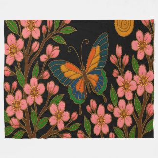 Schmetterling Kirschblüten Mond Fleecedecke