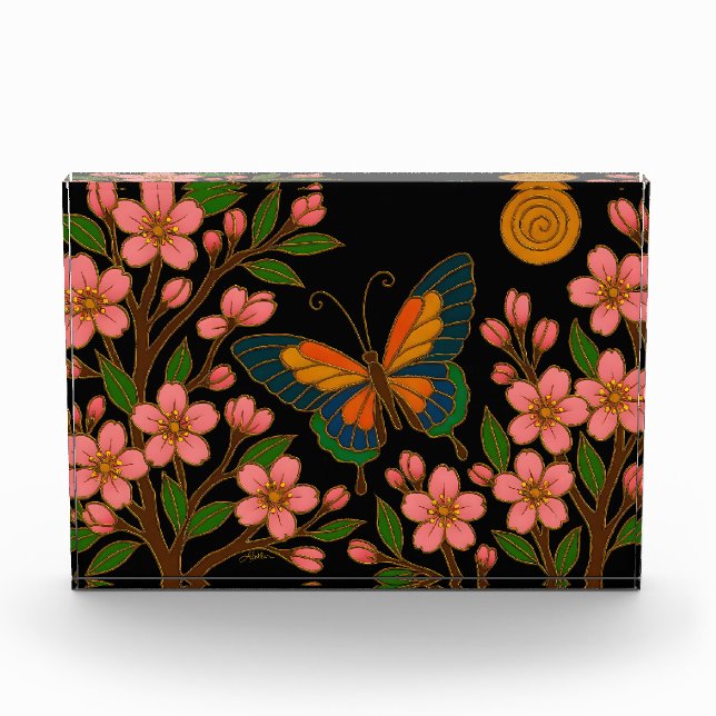 Schmetterling Kirschblüten Mond Fotoblock (Vorderseite)
